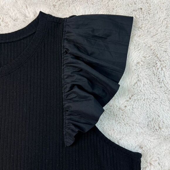 Torrid Top Flutter Sleeve Ruffle Ribbed Blouse Office Black Plus Size 4X - Picture 4 of 8